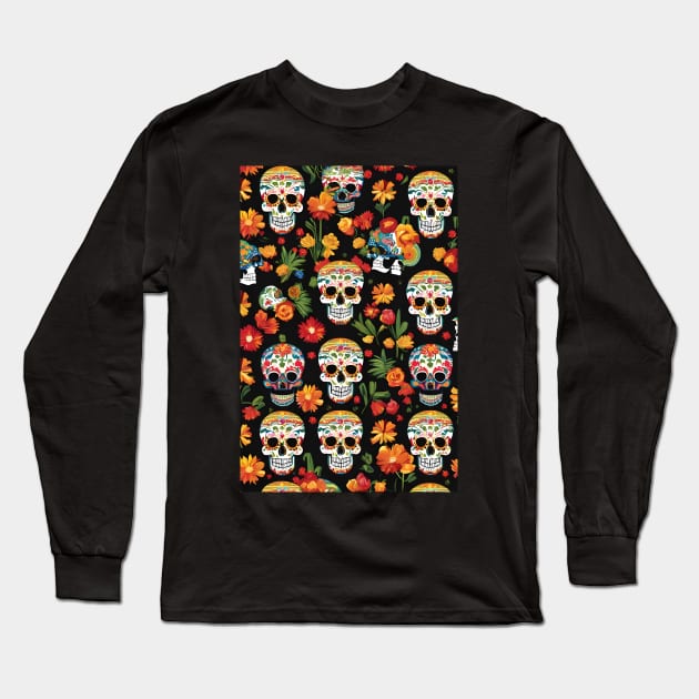 Cinco de Mayo skull pattern Long Sleeve T-Shirt by Spaceboyishere